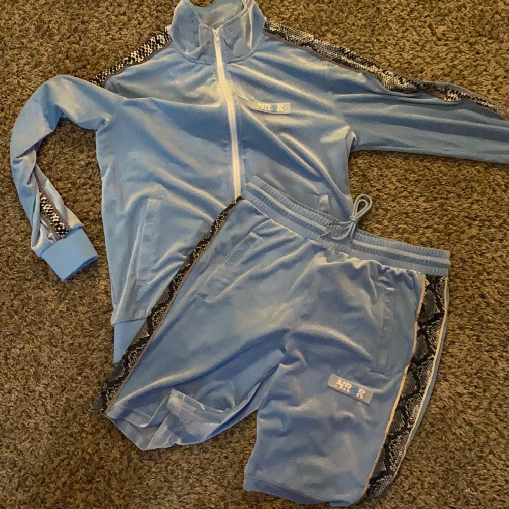 Large light blue custom sweat suit